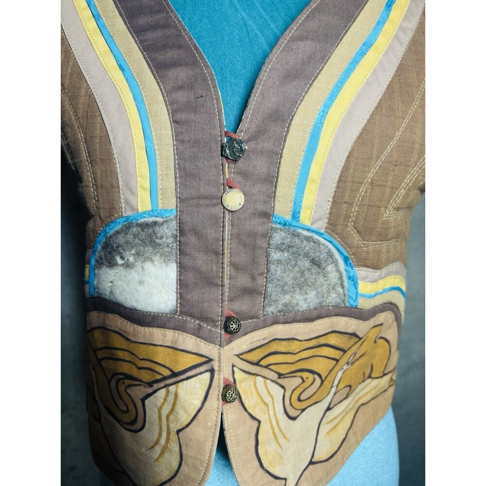VTG 70s Art Nouveau Patchwork Vest Wearable Art Crane Boho Hippy Festival RARE! - Picture 9 of 12